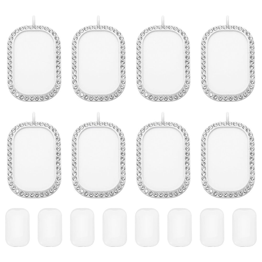 7723 1" Blank Picture Pendants, 8Pcs Metal Rectangle Rhinestone Bezel